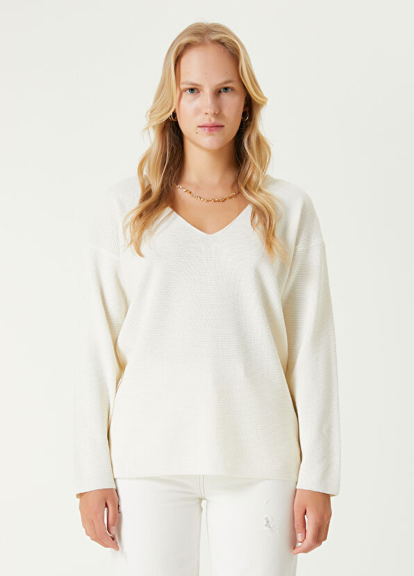 Beymen Club Ekru Basic Uzun Yün Kazak - 4