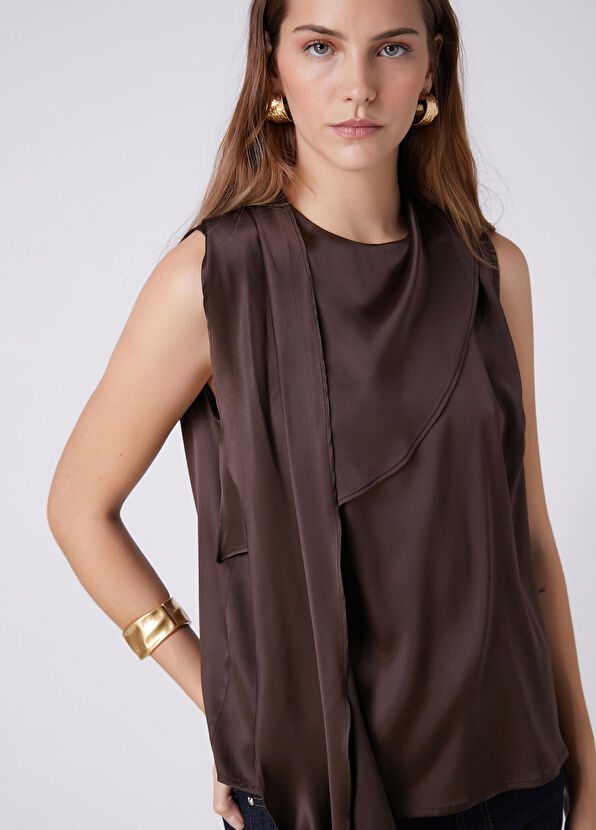 Beymen Club Brown Scarf Detailed Silk Blouse - 2