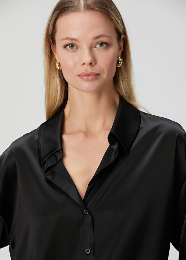 Beymen Collection Black Loose Fit Satin Shirt - 2