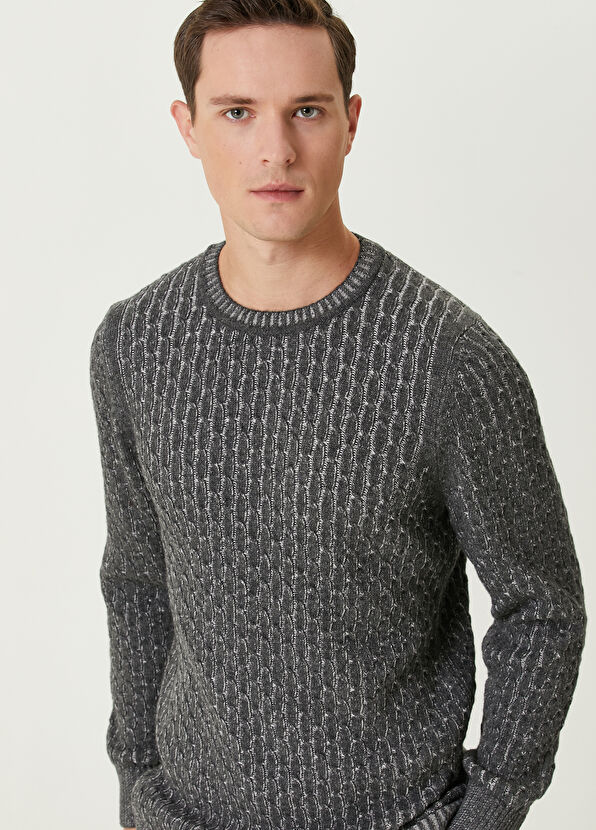 Beymen Club Gri Saç Örgü Dokulu Yün Kazak - 2