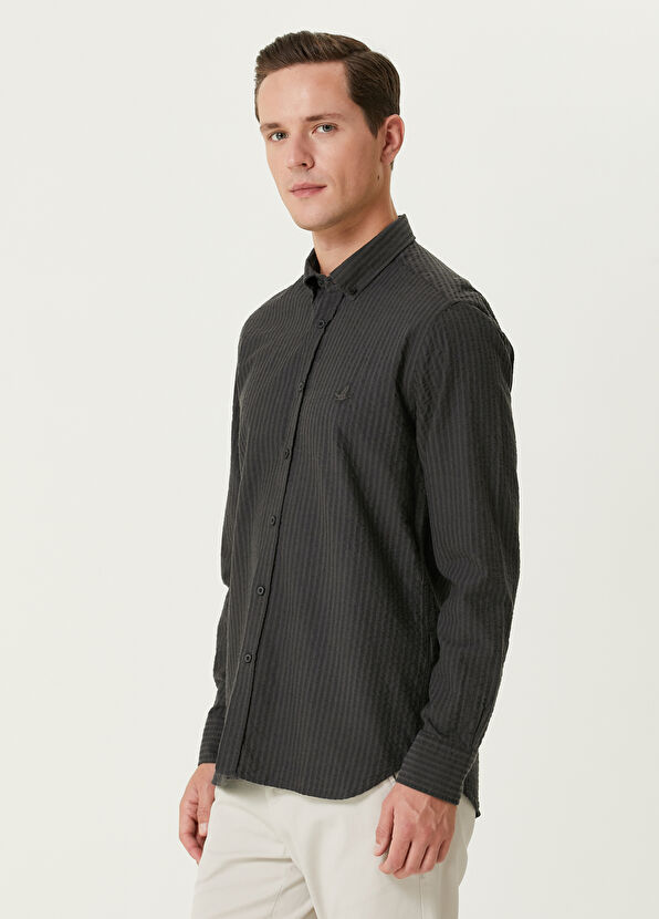 Beymen Club Slim Fit Anthracite Embossed Textured Shirt - 4