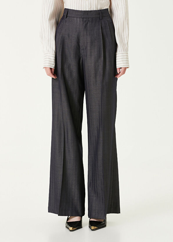 Etro Koyu Mavi Çizgili Yün Pantolon - 2