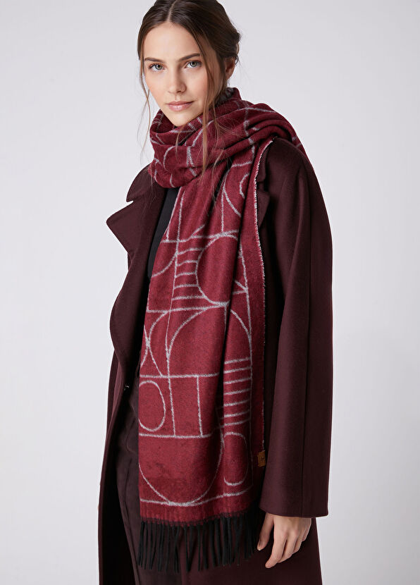Beymen Club Burgundy Geometric Patterned Women's Scarf - 2