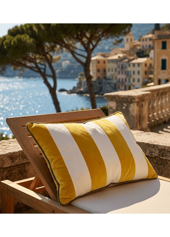 22 Maggio Istanbul Oliva Yellow & White Striped Welt Decorative Throw Pillow 35 x 55 cm - 2