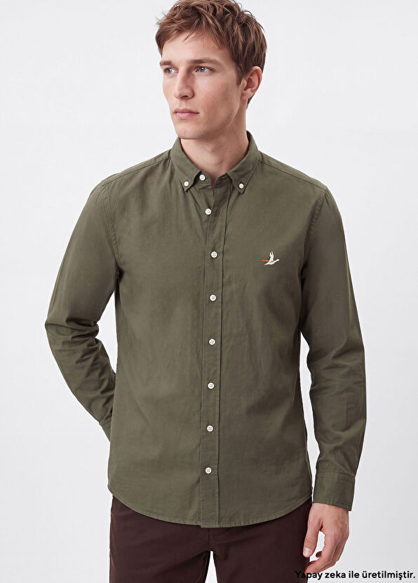 Beymen Club Comfort Fit Khaki Oxford Shirt - 1