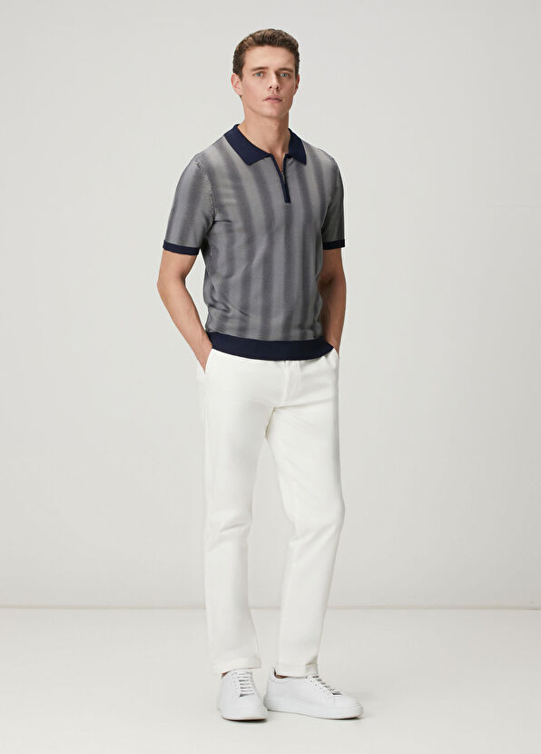 Beymen Club Lacivert Dağınık Çizgili Kısa Kollu Polo Triko - 3