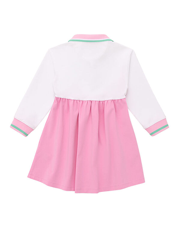 Pembe Polo Yaka Uzun Kollu Kız Çocuk Elbise - Görsel 3