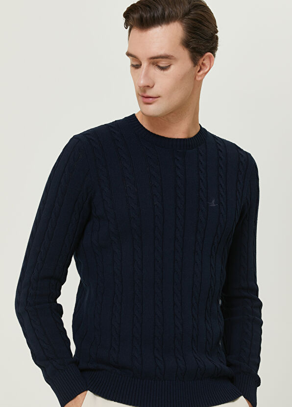 Beymen Club Navy Blue Hair Braid Textured Sweater - 2