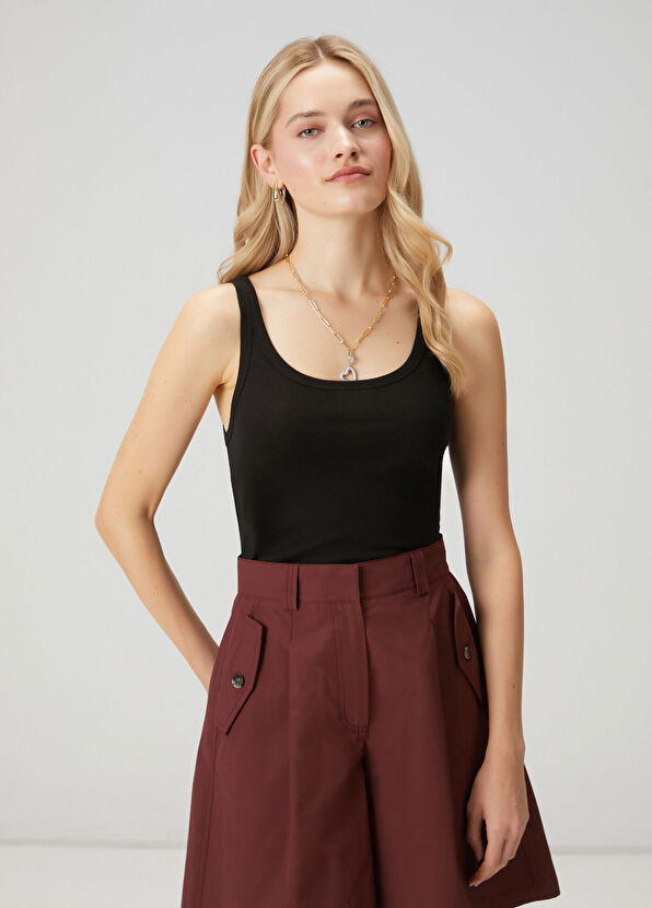 Beymen Club Black Thin Ribbed Tank Top - 1