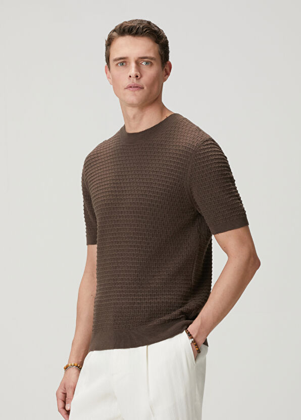 Beymen Club Kahverengi Krep Örgü Dokulu Kısa Kollu Kazak - 4