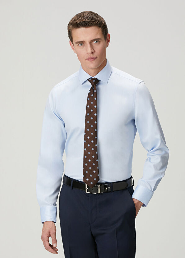 Beymen Club Slim Fit Açık Mavi Armürlü Non-Iron Gömlek - 2