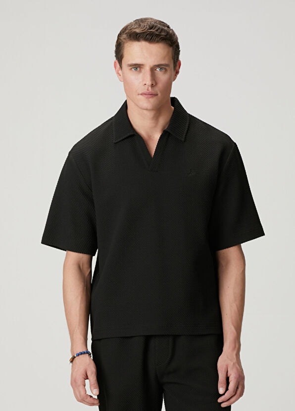 Beymen Club Siyah İri Diyagonal Dokulu Oversized T-shirt - 1