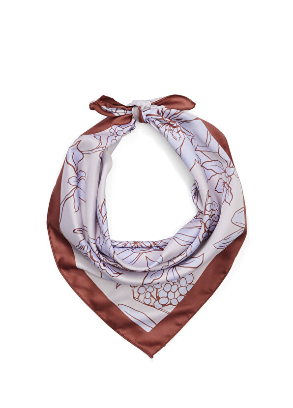Beymen Club Cream Tile Patterned Women's Satin Scarf - 2