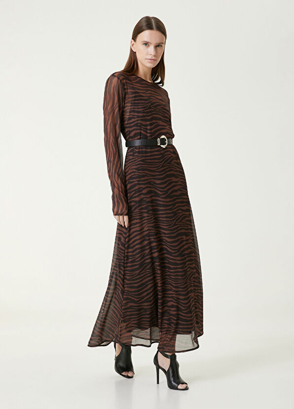 Network Kahverengi Zebra Desenli Maxi Elbise - 1