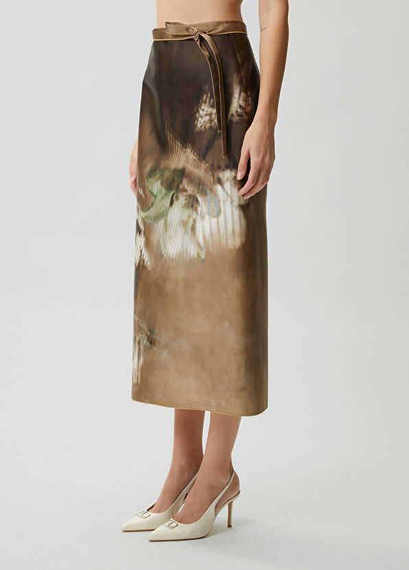 Beymen Club Dark Beige Floral Long Tube Skirt - 2