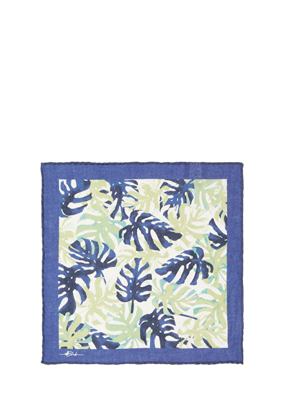Beymen Club Blue Tropical Patterned Linen Pocket Square - 1