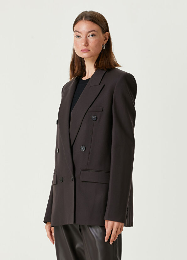 Stella McCartney Koyu Kahverengi Kruvaze Yün Ceket - 1