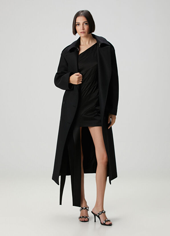 Siyah Bant Detaylı Mini Kokteyl Elbise - Görsel 5