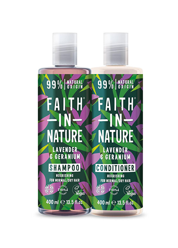 Faith In Nature Lavanta Sardunya %99 Doğal Rahatlatıcı Saç Kremi ve Şampuan 2x400 ml - 1
