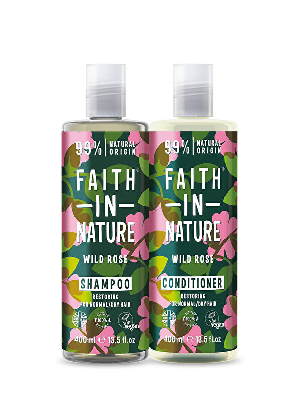 Faith In Nature Yabani Gül %99 Doğal Onarıcı Saç Kremi ve Şampuan 2x400 ml - 1