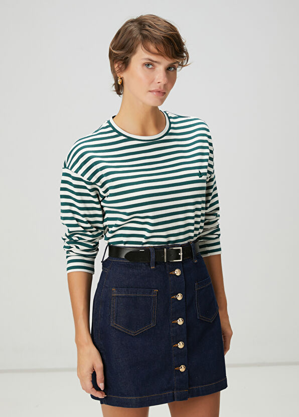 Beymen Club Yeşil Ekru Çizgili Basic Sweatshirt - 3