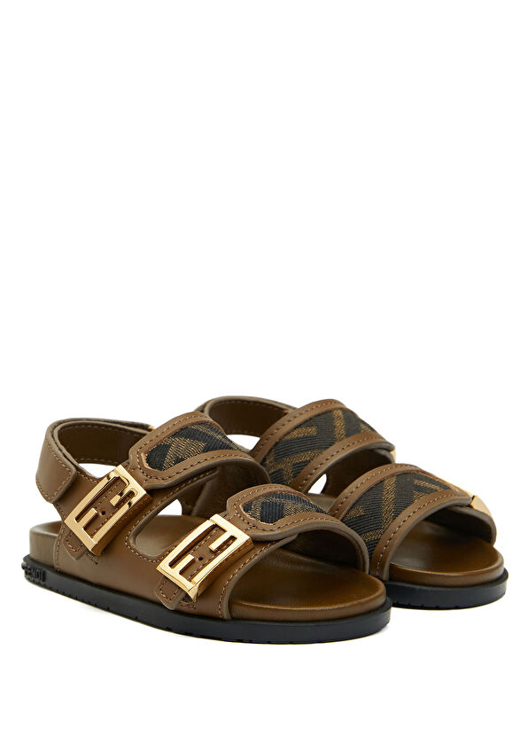 Fendi Brown Logo Detailed Kids Leather Sandals - 2