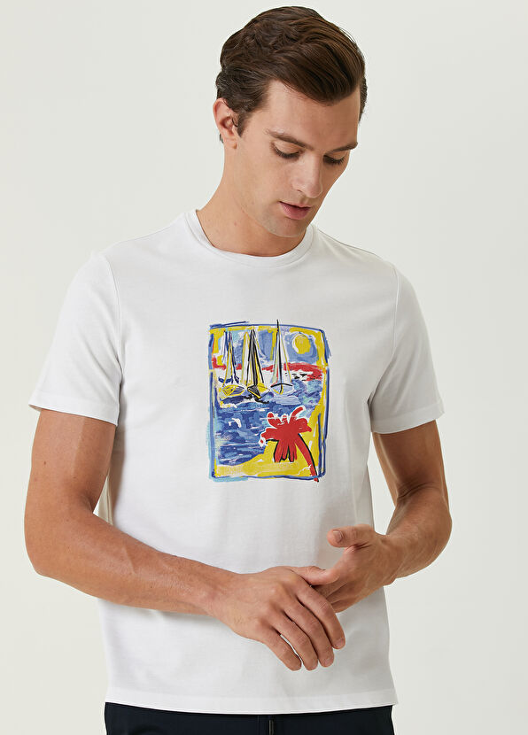 Beymen Club Beyaz Renkli Yelkenli Baskılı T-shirt - 2