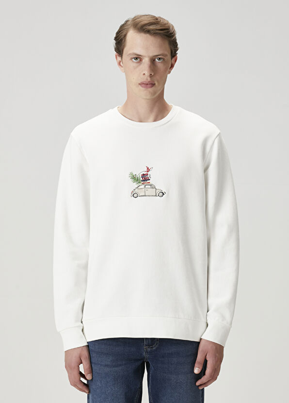 Beymen Club Ecru Car Embroidered Sweatshirt - 2