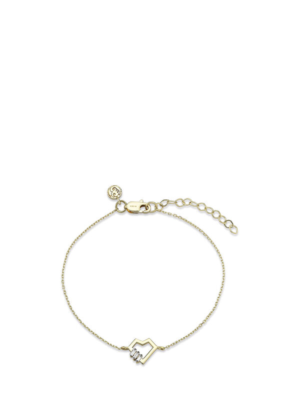 Foen Heart Trio Mini Pırlanta Taşlı 14 Ayar Altın Kadın Bileklik - 1