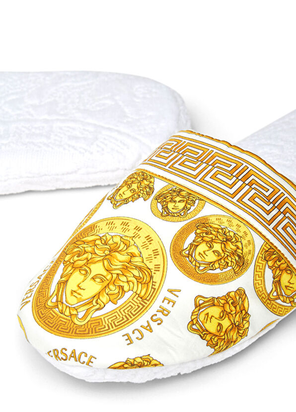 Versace Beyaz Gold Medusa Desenli Havlu Terlik - 2