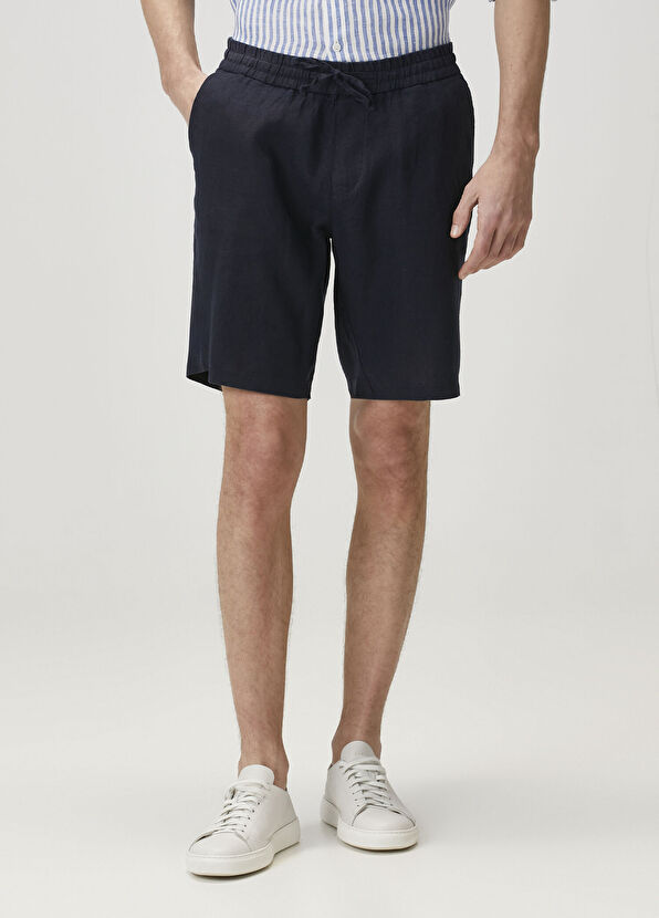 Beymen Collection Lacivert Keten Bermuda - 2