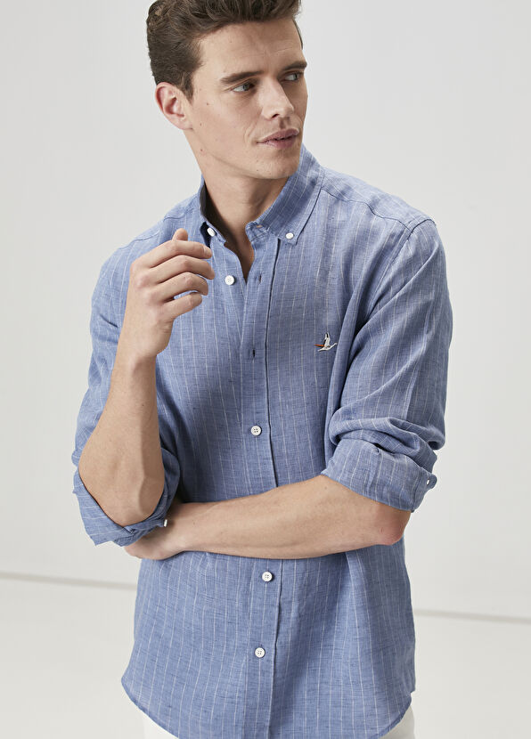 Beymen Club Comfort Fit Blue Linen Shirt - 1