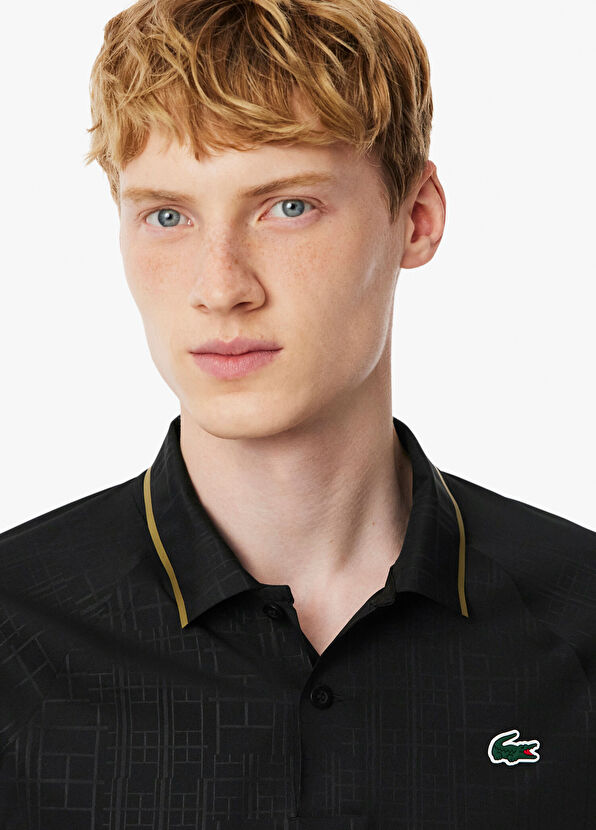 Lacoste Tennis x Novak Djokovic Siyah Desenli Polo Yaka Slim Fit Kısa Kollu Erkek T-Shirt - 2