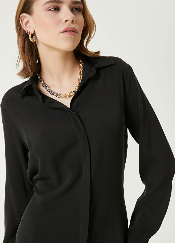 Beymen Club Siyah Midi İpek Gömlek Elbise - 2