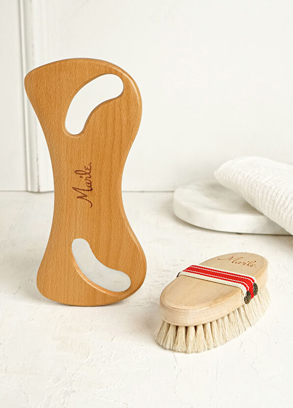 Mar'le Natural Horsehair Brush and Wooden Cellulite Massager 2-Piece Care Set - 2