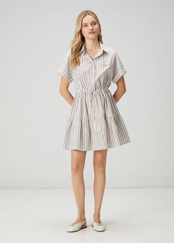 Beymen Club Brown White Striped Mini Shirt Dress - 2