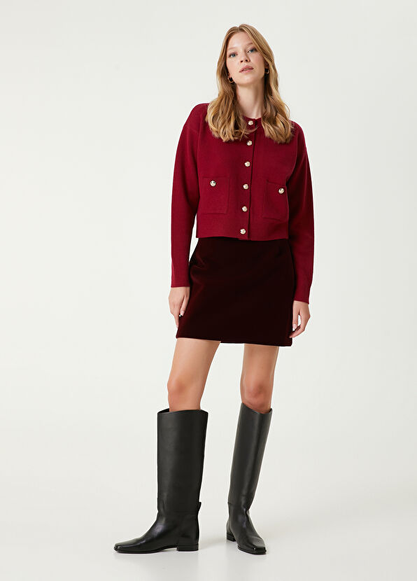 Beymen Club Burgundy Mini Velvet Skirt - 1