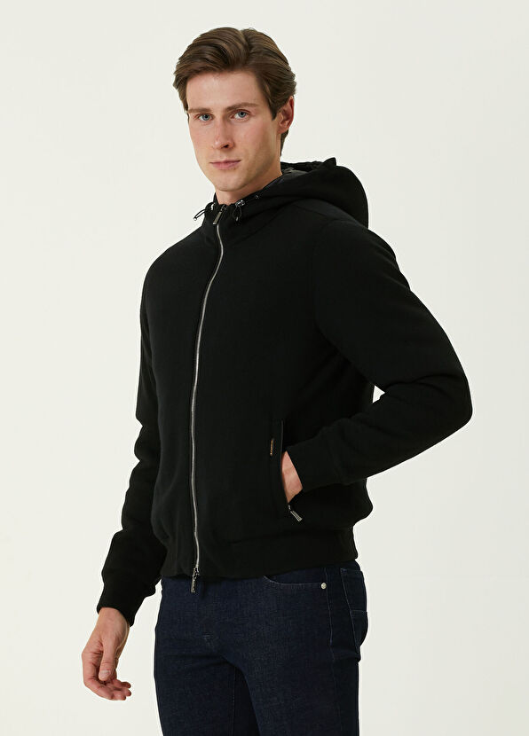 Moorer Siyah Kapüşonlu Yün Mont - 3