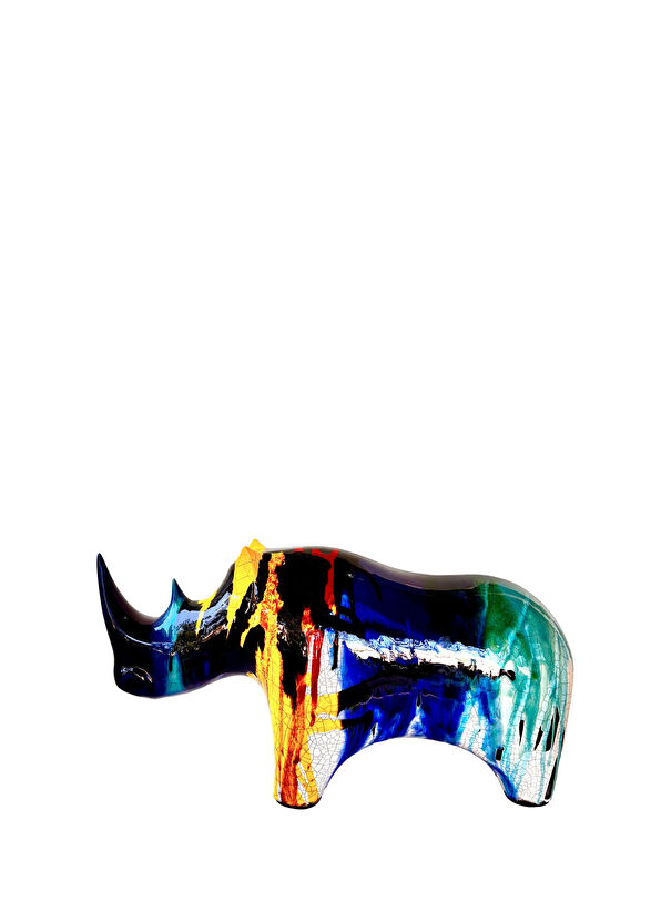 Atilla Çakir Multicolored Large Ceramic Rhinoceros Object - 2