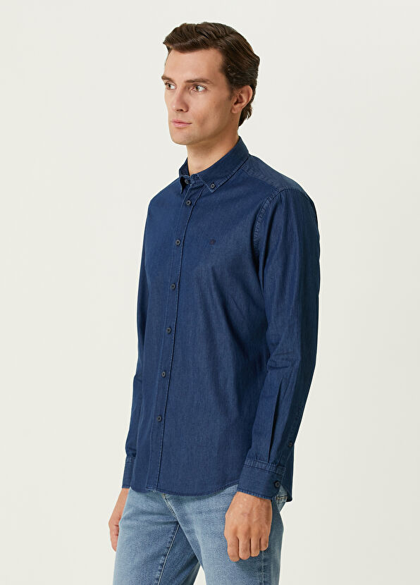 Comfort Fit Dark Blue Denim Shirt Beymen Club Comfort Fit Dark Blue Denim Shirt - 4