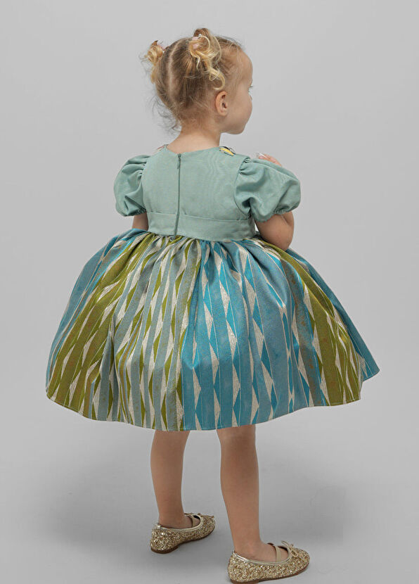 Lullmom Yeşil Pamuklu Kemerli Kız Çocuk Elbise - 4