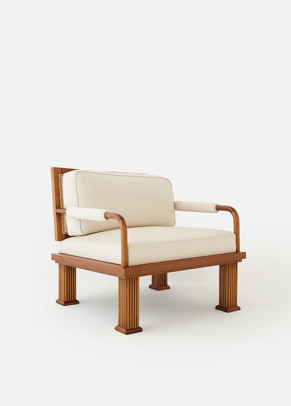 Alpaq Studio Rattan Detaylı Ceviz Lounge Tekli Koltuk - 2