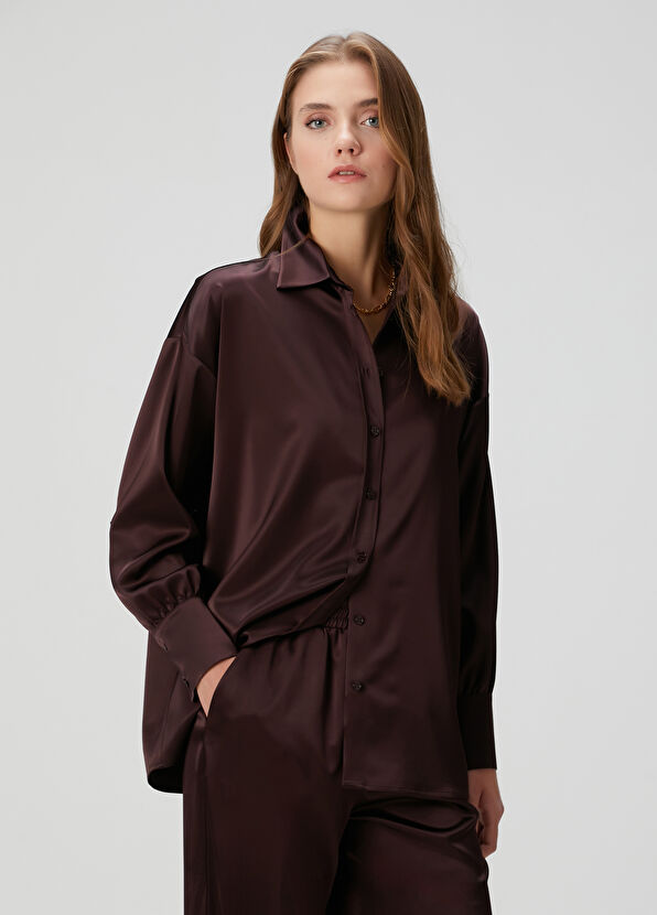 Mürdüm Saten Gömlek - Görsel 6