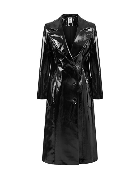 Feel The Lotus Janice Siyah Rugan Kadın Trençkot - 1