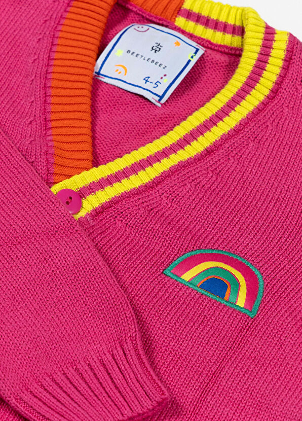 Beetlebeez Stripes Renkli Biyeli Pembe Kız Çocuk Triko Hırka - 2