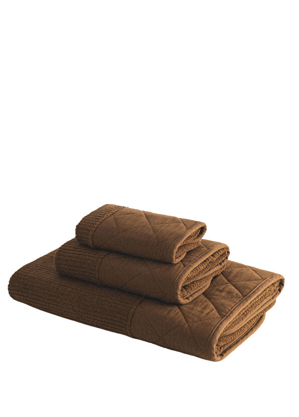 Ecocotton Hüma Brown Quilted Cotton 3-Piece Bath Towel Set - 2