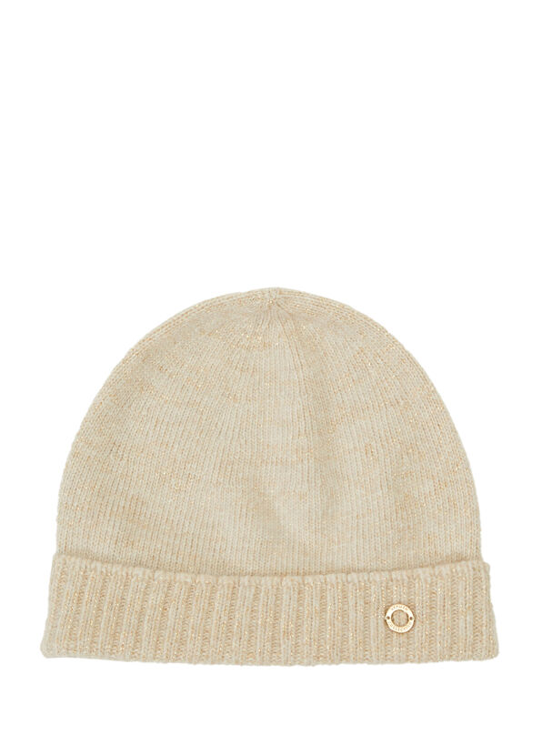 Ekru Simli Kadın Kaşmir Karışımlı Yün Bere - Görsel 2