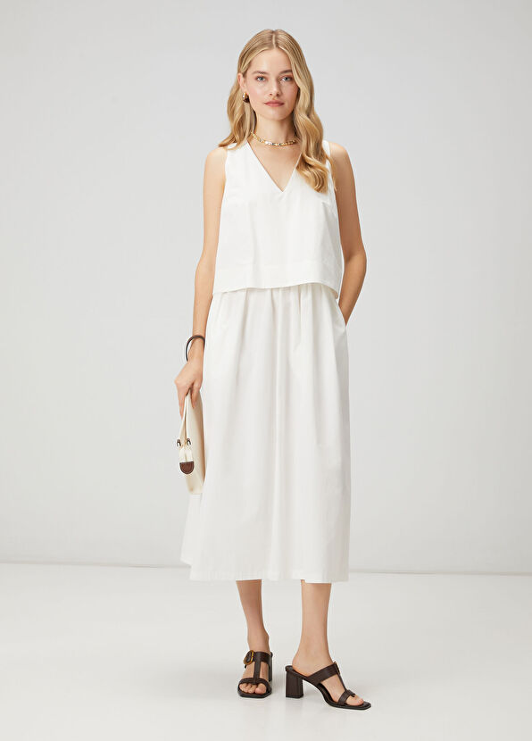 Beymen Club White Two-Piece Midi Flared Taffeta Dress - 1