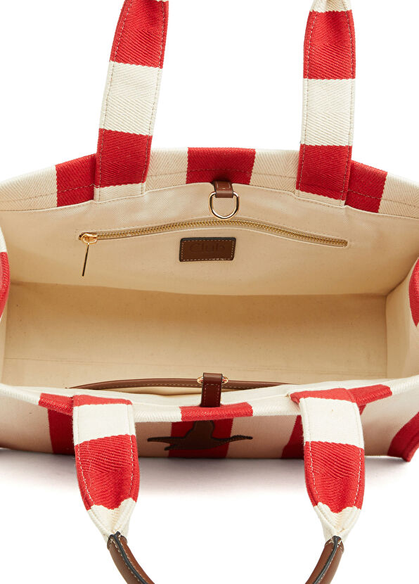 Beymen Club Red Striped Women's Canvas Beach Bag - 4