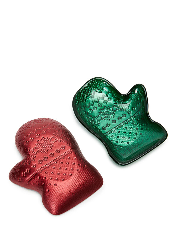 Mitten Yeşil Kırmızı Mini 2li Cam Tabak Seti - Görsel 4